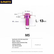 S-PARTS A3 Umbrella Head Step Series M5 Purple Titanium Screws for Motorcycles and Cars