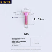 S-PARTS A3 Umbrella Head Step Series M5 Purple Titanium Screws for Motorcycles and Cars