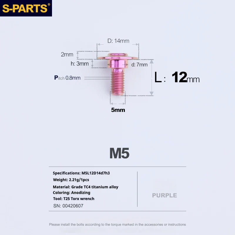 S-PARTS A3 Umbrella Head Step Series M5 Purple Titanium Screws for Motorcycles and Cars