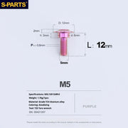 S-PARTS A3 Umbrella Head Step Series M5 Purple Titanium Screws for Motorcycles and Cars