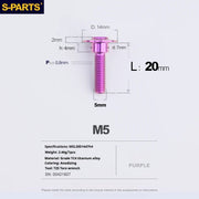 S-PARTS A3 Umbrella Head Step Series M5 Purple Titanium Screws for Motorcycles and Cars