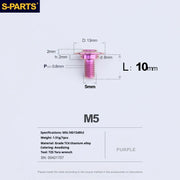 S-PARTS A3 Umbrella Head Step Series M5 Purple Titanium Screws for Motorcycles and Cars