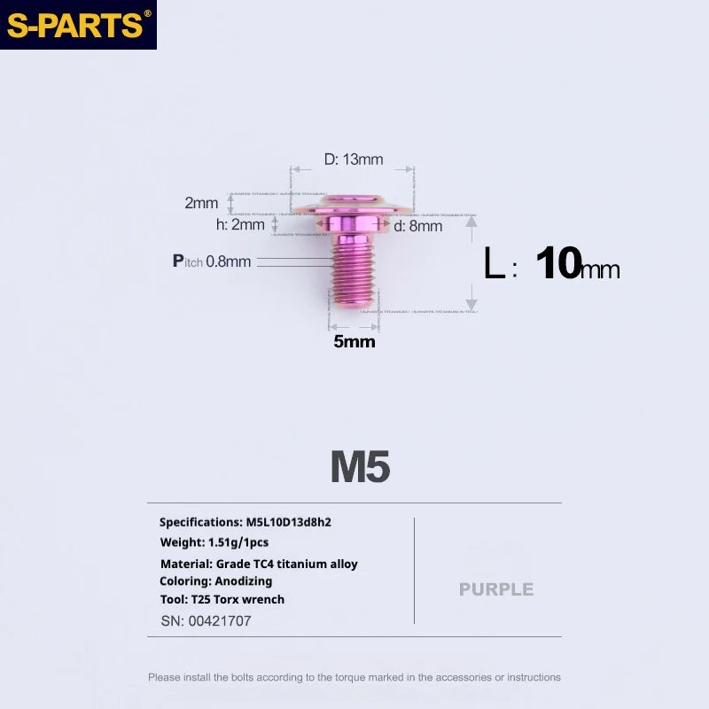 S-PARTS A3 Umbrella Head Step Series M5 Purple Titanium Screws for Motorcycles and Cars