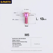 S-PARTS A3 Umbrella Head Step Series M5 Purple Titanium Screws for Motorcycles and Cars
