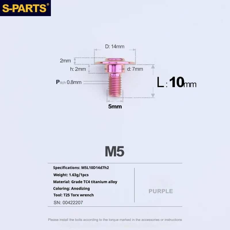 S-PARTS A3 Umbrella Head Step Series M5 Purple Titanium Screws for Motorcycles and Cars