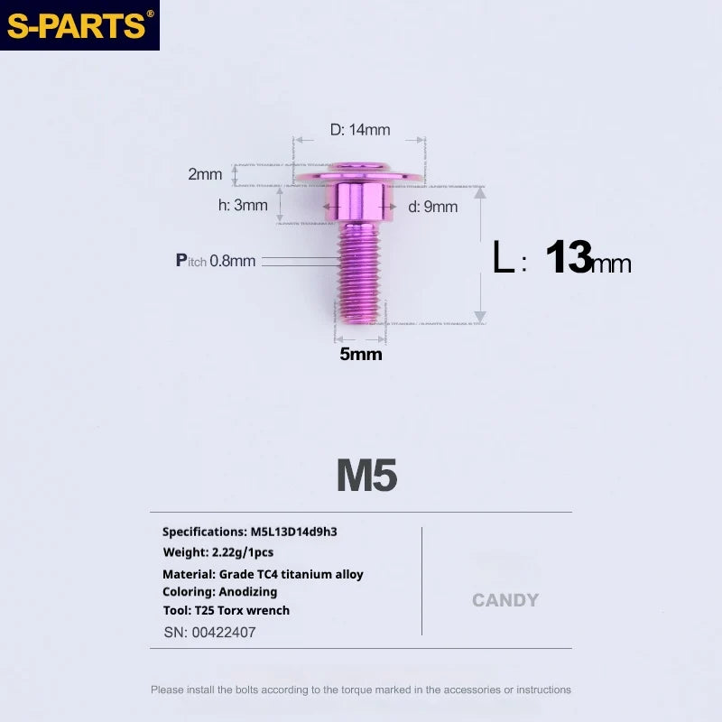 S-PARTS A3 Umbrella Head Step Series M5 Purple Titanium Screws for Motorcycles and Cars