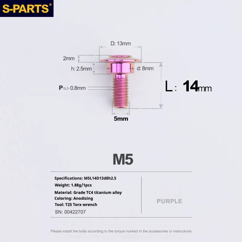 S-PARTS A3 Umbrella Head Step Series M5 Purple Titanium Screws for Motorcycles and Cars