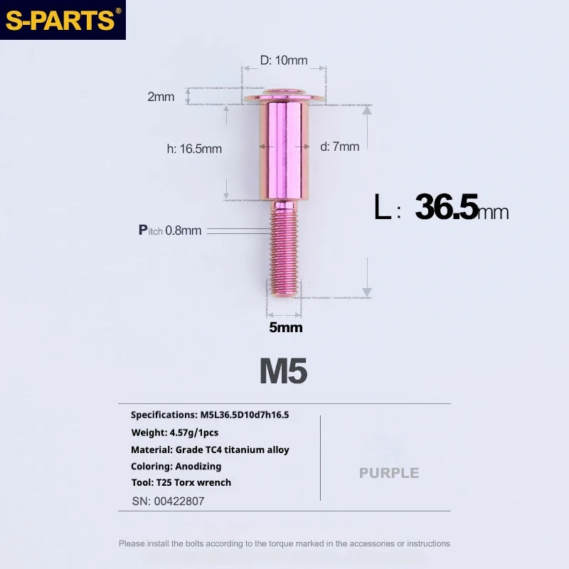 S-PARTS A3 Umbrella Head Step Series M5 Purple Titanium Screws for Motorcycles and Cars