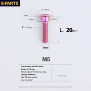 S-PARTS A3 Umbrella Head Step Series M5 Purple Titanium Screws for Motorcycles and Cars