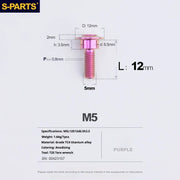 S-PARTS A3 Umbrella Head Step Series M5 Purple Titanium Screws for Motorcycles and Cars