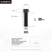 S-PARTS Black A3 Series M5 L06-95mm Titanium Screws for Motorcycles and Cars