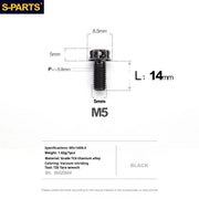 S-PARTS Black A3 Series M5 L06-95mm Titanium Screws for Motorcycles and Cars