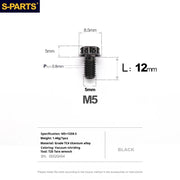 S-PARTS Black A3 Series M5 L06-95mm Titanium Screws for Motorcycles and Cars