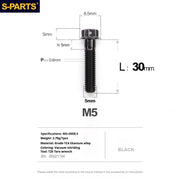S-PARTS Black A3 Series M5 L06-95mm Titanium Screws for Motorcycles and Cars
