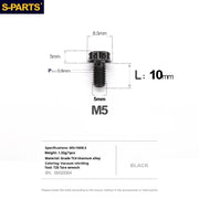 S-PARTS Black A3 Series M5 L06-95mm Titanium Screws for Motorcycles and Cars