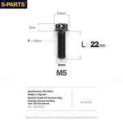 S-PARTS Black A3 Series M5 L06-95mm Titanium Screws for Motorcycles and Cars