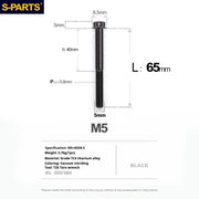 S-PARTS Black A3 Series M5 L06-95mm Titanium Screws for Motorcycles and Cars