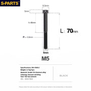 S-PARTS Black A3 Series M5 L06-95mm Titanium Screws for Motorcycles and Cars