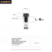 S-PARTS Black A3 Series M5 L06-95mm Titanium Screws for Motorcycles and Cars