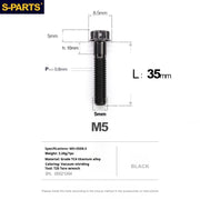 S-PARTS Black A3 Series M5 L06-95mm Titanium Screws for Motorcycles and Cars