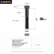 S-PARTS Black A3 Series M5 L06-95mm Titanium Screws for Motorcycles and Cars