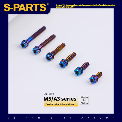 S-PARTS Blue A3 Series M5 L06-95mm Titanium Screws for Motorcycles and Cars