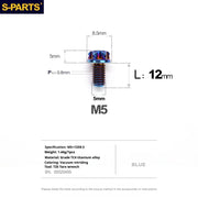 S-PARTS Blue A3 Series M5 L06-95mm Titanium Screws for Motorcycles and Cars