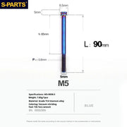 S-PARTS Blue A3 Series M5 L06-95mm Titanium Screws for Motorcycles and Cars