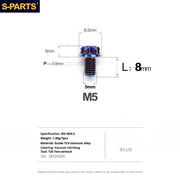 S-PARTS Blue A3 Series M5 L06-95mm Titanium Screws for Motorcycles and Cars