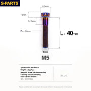 S-PARTS Blue A3 Series M5 L06-95mm Titanium Screws for Motorcycles and Cars