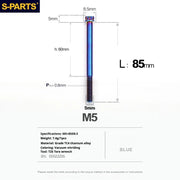 S-PARTS Blue A3 Series M5 L06-95mm Titanium Screws for Motorcycles and Cars