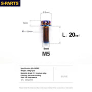 S-PARTS Blue A3 Series M5 L06-95mm Titanium Screws for Motorcycles and Cars