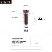 S-PARTS Blue A3 Series M5 L06-95mm Titanium Screws for Motorcycles and Cars