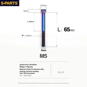 S-PARTS Blue A3 Series M5 L06-95mm Titanium Screws for Motorcycles and Cars