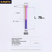 S-PARTS Candy Color A3 Series M5 L06-95mm Titanium Screws for Motorcycles and Cars