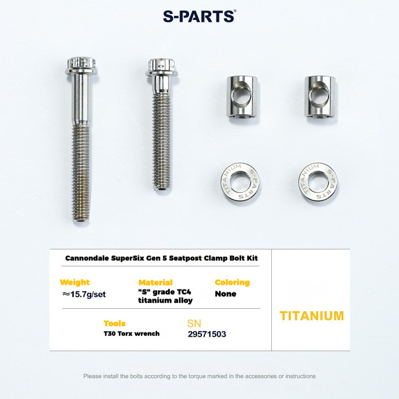 S-PARTS Cannondale SuperSix Gen 5 Titanium Seatpost Clamp Bolt Kit — TC4 Silver