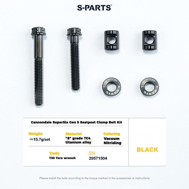 S-PARTS Cannondale SuperSix Gen 5 Titanium Seatpost Clamp Bolt Kit — TC4 Black