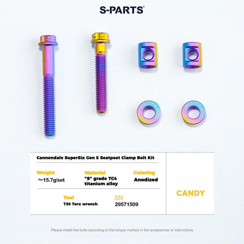 S-PARTS Cannondale SuperSix Gen 5 Titanium Seatpost Clamp Bolt Kit — TC4 Candy