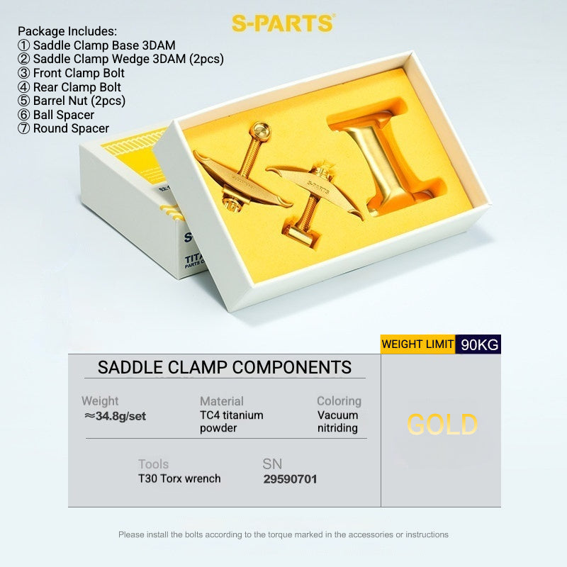 S-PARTS Cannondale SystemSix Gen 5 3D-Printed Titanium Saddle Clamp Yoke Kit Gold
