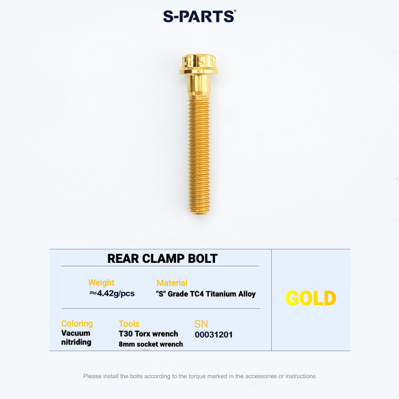 S-PARTS Cannondale SystemSix Gen 5 3D-Printed Titanium Saddle Clamp Yoke Kit Rear Clamp Bolt Gold