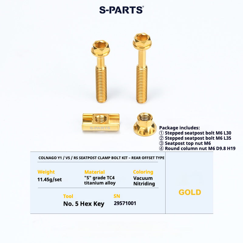 S-PARTS Colnago Y1 / V5RS Titanium Seatpost Balance Bolt Kit — Straight / Rear-Offset Gold
