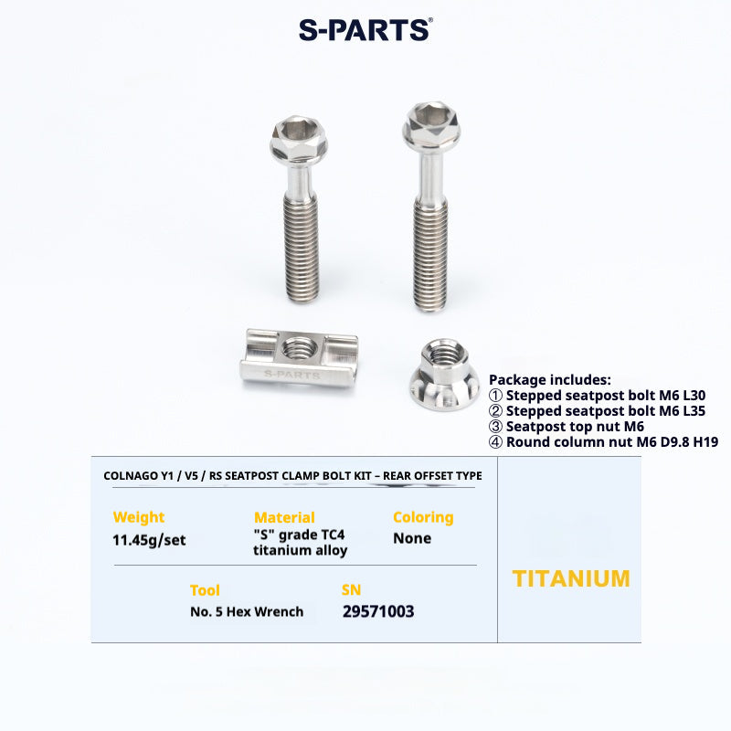 S-PARTS Colnago Y1 / V5RS Titanium Seatpost Balance Bolt Kit — Straight / Rear-Offset