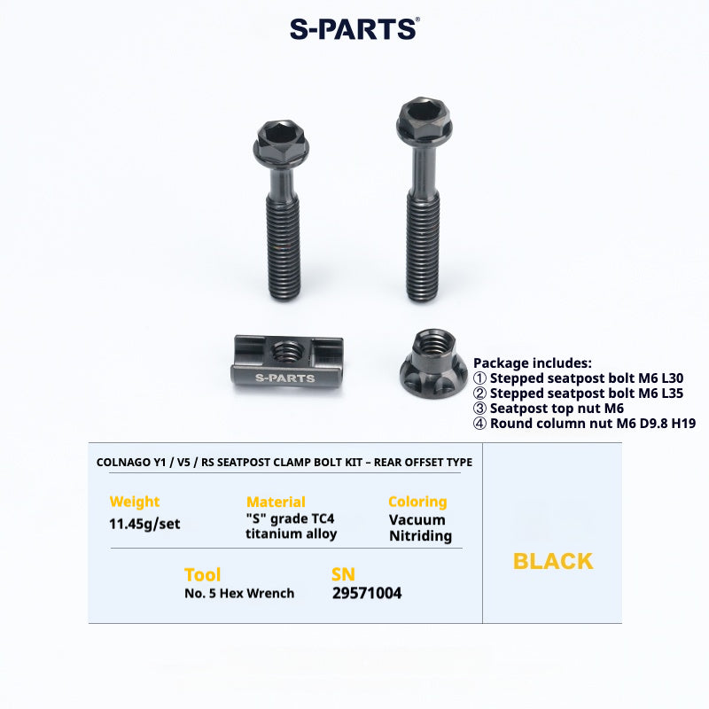S-PARTS Colnago Y1 / V5RS Titanium Seatpost Balance Bolt Kit — Straight / Rear-Offset Black