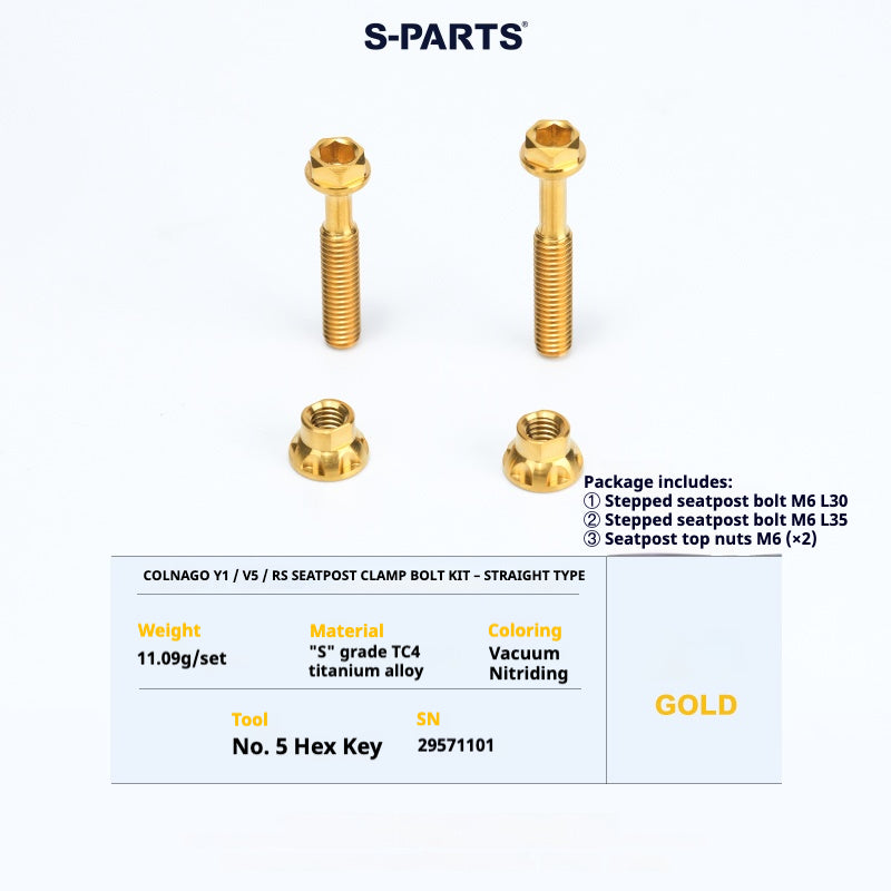 S-PARTS Colnago Y1 / V5RS Titanium Seatpost Balance Bolt Kit — Straight / Rear-Offset Gold
