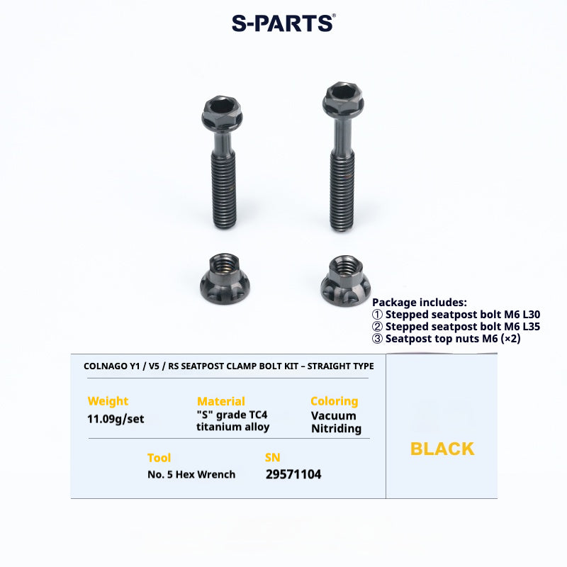 S-PARTS Colnago Y1 / V5RS Titanium Seatpost Balance Bolt Kit — Straight / Rear-Offset Black
