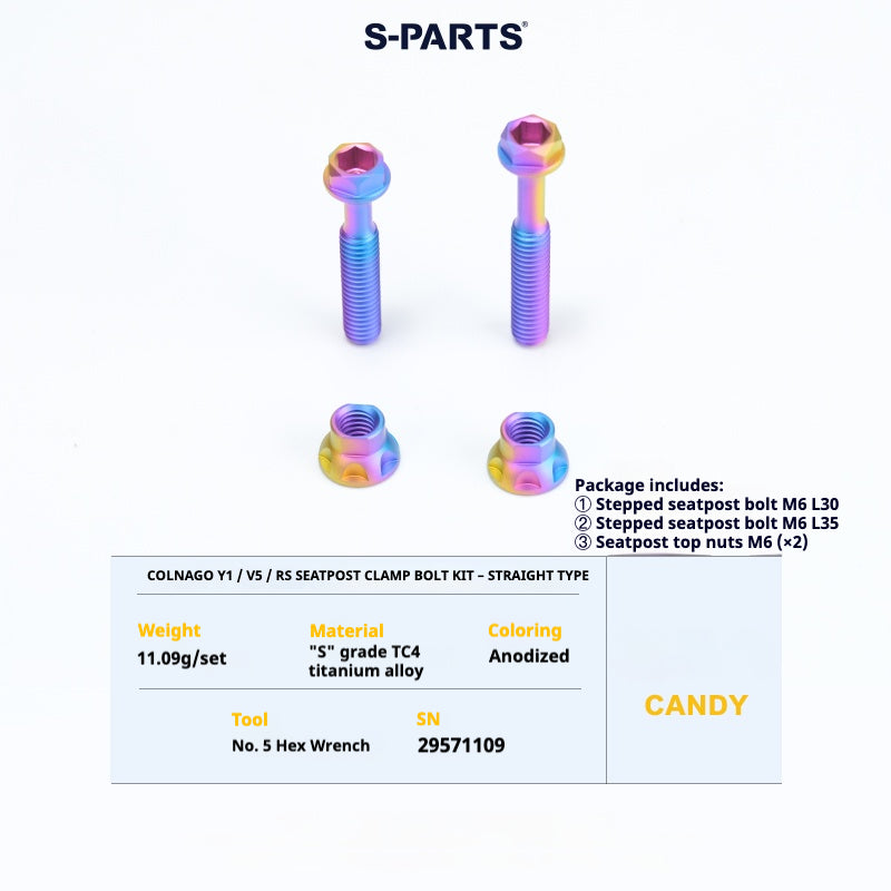 S-PARTS Colnago Y1 / V5RS Titanium Seatpost Balance Bolt Kit — Straight / Rear-Offset Candy