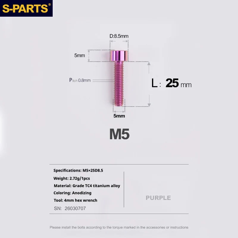 S-PARTS Column Head Series M5 L10-80mm Titanium Screws