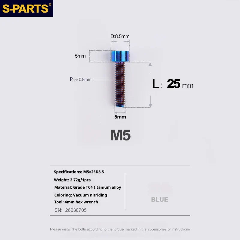 S-PARTS Column Head Series M5 L10-80mm Titanium Screws