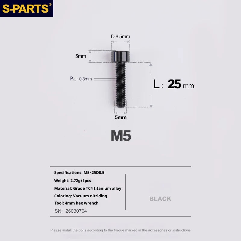 S-PARTS Column Head Series M5 L10-80mm Titanium Screws