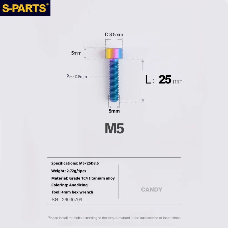 S-PARTS Column Head Series M5 L10-80mm Titanium Screws